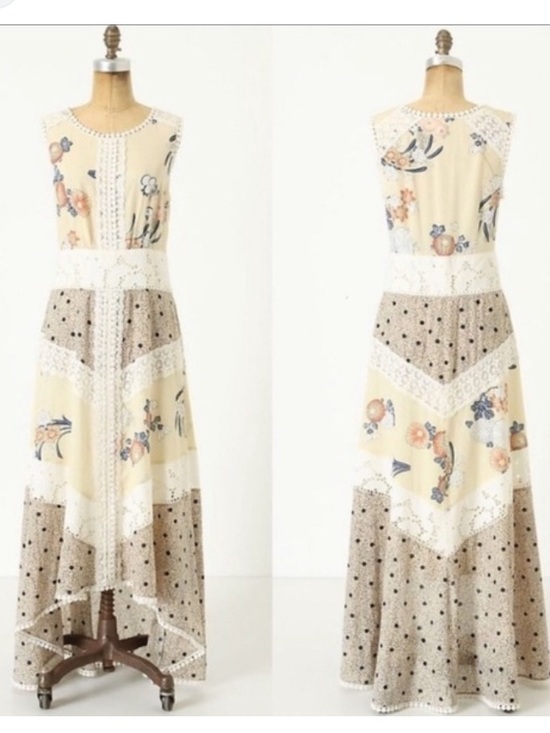 Anthropologie Leifnotes Women’s Boho Field Biology Floral Lace-Trim Maxi Dress - Picture 11 of 11